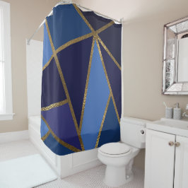 Cortina De Ducha Tonos de azul y bronce dorado geométrico chic