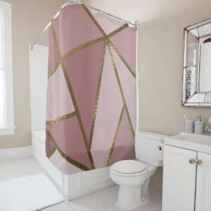 Cortina De Ducha Tonos de Rosa Malva y Bronce Dorado Glam Geométric