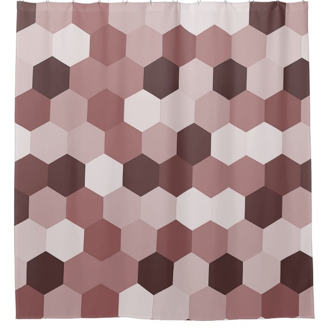Cortina De Ducha Tonos modernos de la Geométrica Hexagonal Marrón R (Anverso)