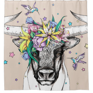 Cortina De Ducha Toro personalizado lindo en una corona floral. Por