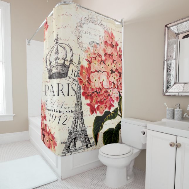 Cortina De Ducha Torre Eiffel e hidrangea (In situ)