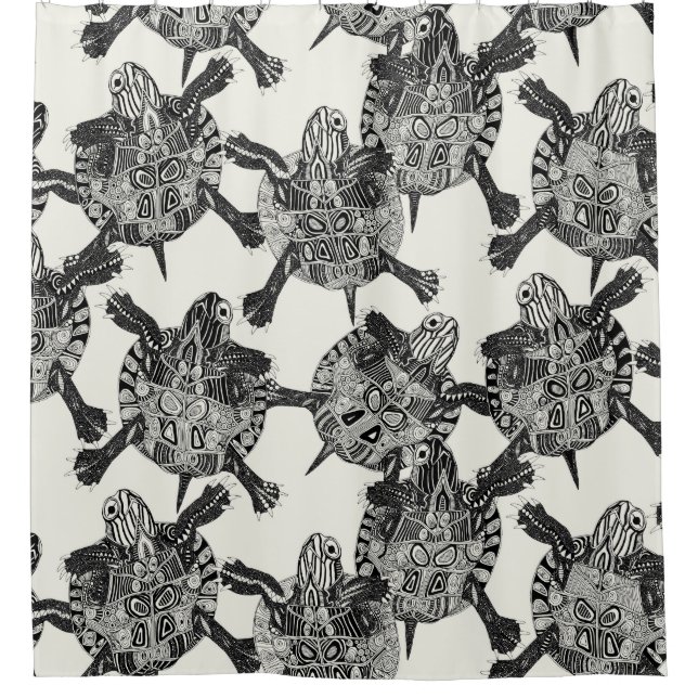 Cortina De Ducha tortuga fiesta marfil negro (Anverso)
