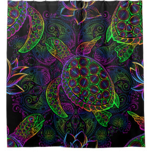 Cortina De Ducha Tortuga marina de Boho: Patrón de Mandala psicodél
