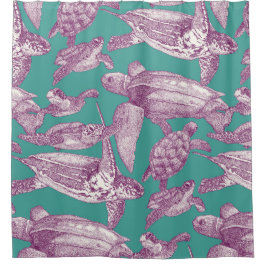 Cortina De Ducha tortugas de mar turquesa violeta