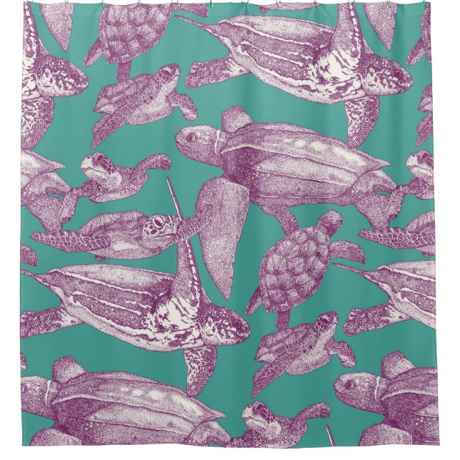 Cortina De Ducha tortugas de mar turquesa violeta (Anverso)
