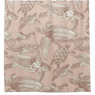 Cortina De Ducha tortugas marinas mocha mousse crema tan