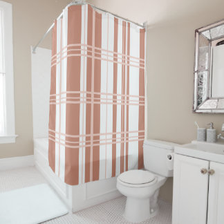 Cortina De Ducha Traditional Plaid Coral Blends and White