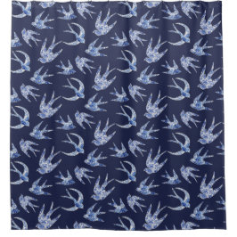 Cortina De Ducha Tragar aves Naval Floral Blanco Vintage Chino