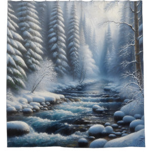 Cortina De Ducha "Tranquila escena del río invernal"