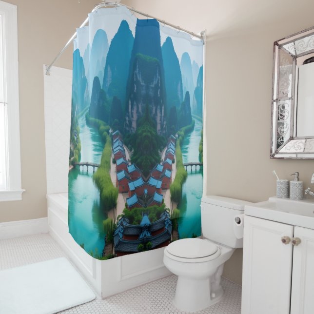 Cortina De Ducha Tranquilo escape - Serenidad del río Karst" (In situ)