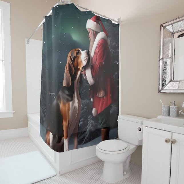 Cortina De Ducha Treeing Walker Coonhound Santa Claus Navidad (In situ)