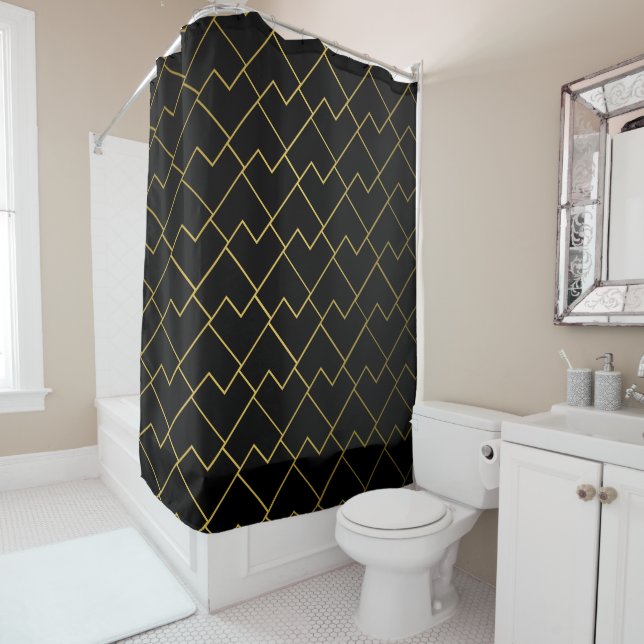 Cortina De Ducha Trendy Chic Geometric Golden Tiles Pattern Shower (In situ)