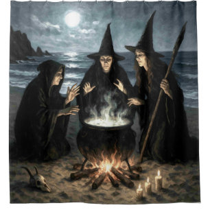 Cortina De Ducha Tres brujas producen Cauldron Full Moon Beach