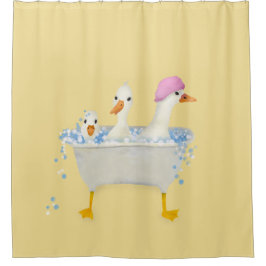 Cortina De Ducha Tres patos en una bañera caprichosa acuarela