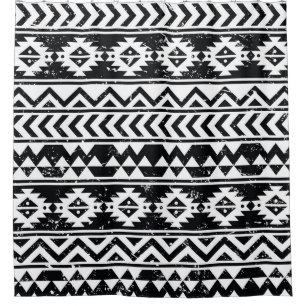 Cortina De Ducha Tribal azteca: patrón blanco grunge.