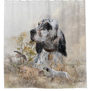 Cortina De Ducha Tríbol de colores Inglés Setter Art, caza de leña