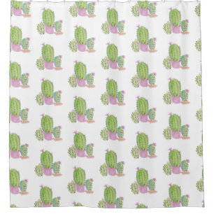 Cortina De Ducha Trío de plantas de cactus con acuarela a mano rosa