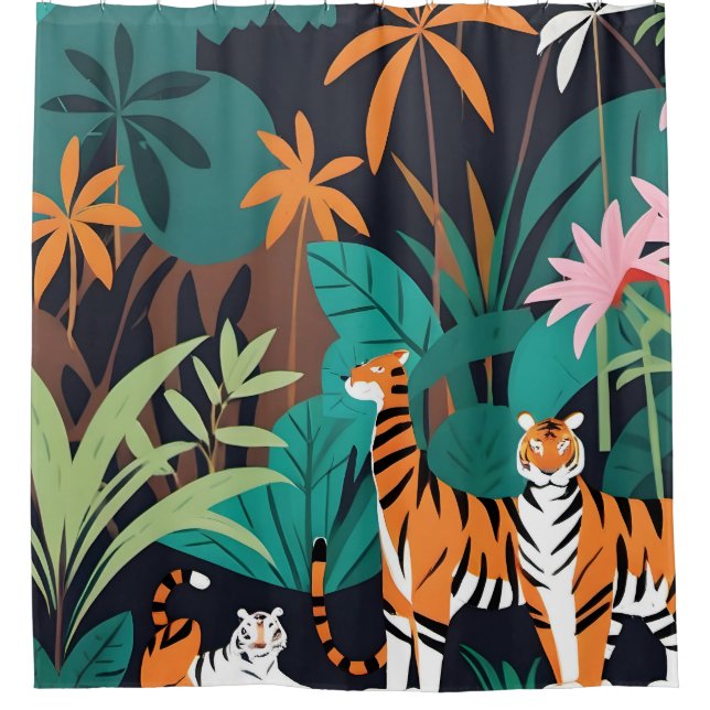 Cortina De Ducha Trio de tigre tropical (Anverso)