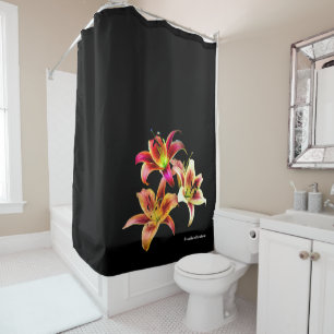 Cortina De Ducha Trío Elegante de Hemerocallis Floral Rosa Amarillo