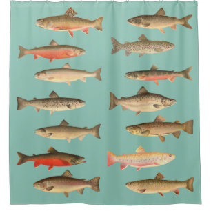 Cortina De Ducha Trucha y Salmón - Letografías de peces Sherman Den