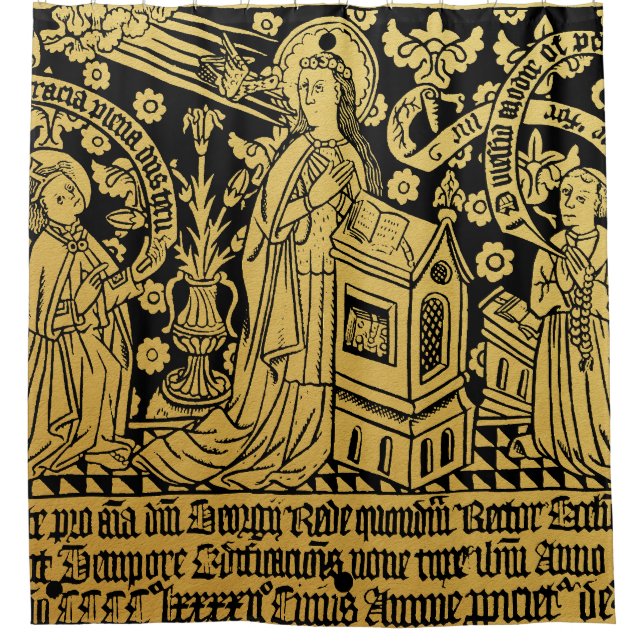 Cortina De Ducha Tudor Brass Rubbing Anunciación Mary Angel (Anverso)