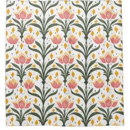 Cortina De Ducha Tulipanes rosados con patrón de vegetación