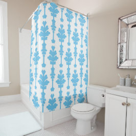 Cortina De Ducha Turquesa Blanco y Azul Damasco Glamour Moderno