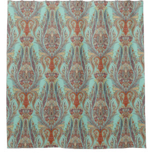 Cortina De Ducha Turquesa moderna de Cachemira Paisley del vintage