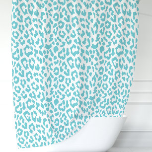 Cortina De Ducha Turquesa y Leopardo Blanco