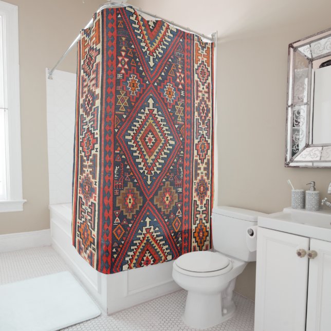 Cortina De Ducha Turquía Kilim Aztec Red Blue Tan  (In situ)