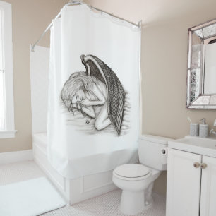 Cortina De Ducha Un ángel dormido, diseño negro y blanco