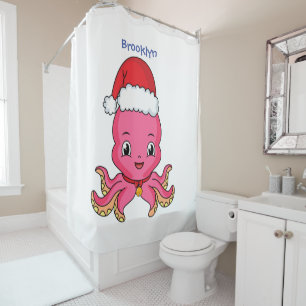 Cortina De Ducha Un pulpo alegre lindo usando Navidades gorra perso