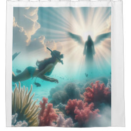 Cortina De Ducha Una chica ve un ángel mientras se baña