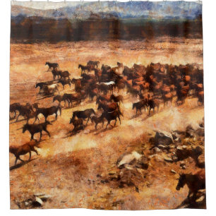 Cortina De Ducha Una manada de caballos salvajes corriendo. Trabajo