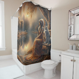 Cortina De Ducha Una mujer indígena y su leal compañera de lobo