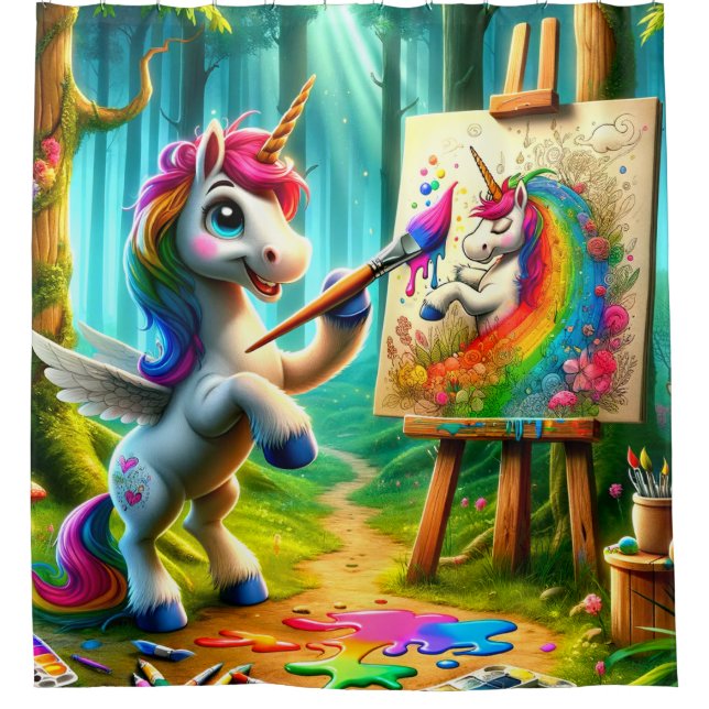 Cortina De Ducha Unicorn Painter (Anverso)