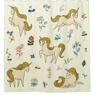 Cortina De Ducha Unicornio de cosecha de vintage en el color de las