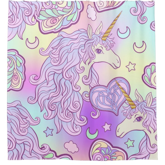 Cortina De Ducha Unicornio de formas multicolores, arco iris de mar (Anverso)