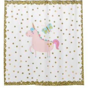 Cortina De Ducha Unicornio de purpurina rosa y dorado Mirada brilla