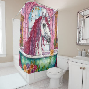 Cortina De Ducha Unicornio en la bañera