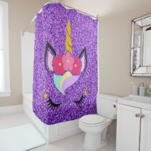 Cortina de ducha unicornio morada Purpurina person