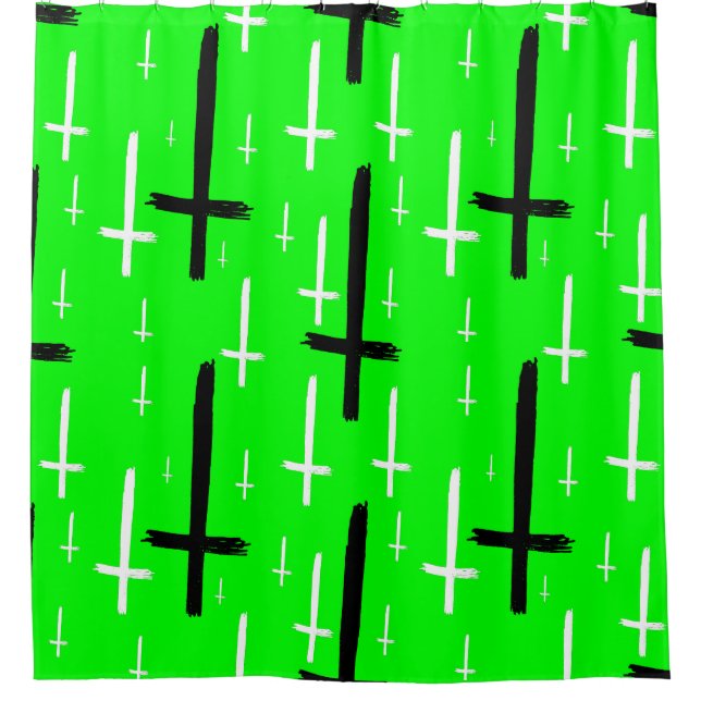 Cortina De Ducha upside down inverted cross acid green black (Anverso)