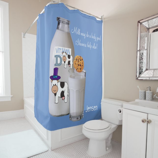 Cortina de ducha Vaca Leche Vitamina Azul D (In situ)