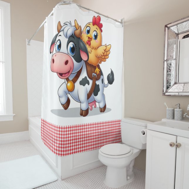 Cortina De Ducha vaca/pollo personalizado lindo (In situ)