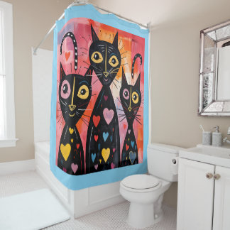 Cortina De Ducha Valentine's Day Shower Curtain, Cats Hearts