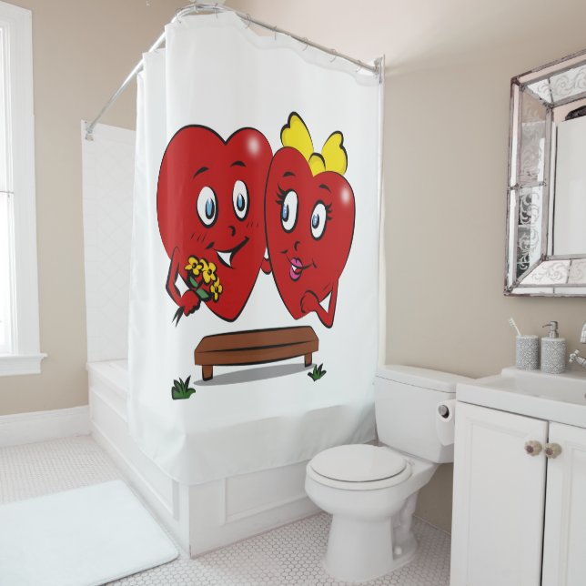 Cortina De Ducha Valentine's Day Shower Curtain, Couple Red Hearts (In situ)