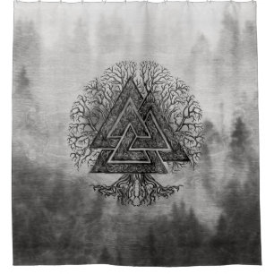 Cortina De Ducha Valknut y árbol de la vida Yggdrasil