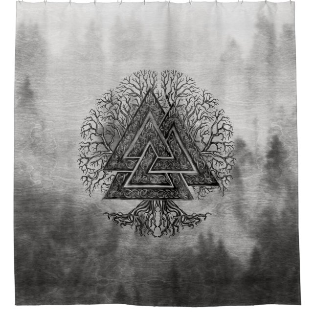 Cortina De Ducha Valknut y árbol de la vida Yggdrasil (Anverso)