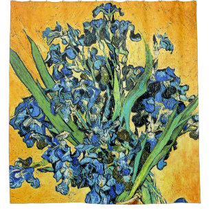 Cortina De Ducha Van Gogh - Jarrón con Lirios de Fondo Amarillo