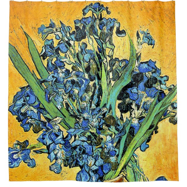 Cortina De Ducha Van Gogh - Jarrón con Lirios de Fondo Amarillo (Anverso)